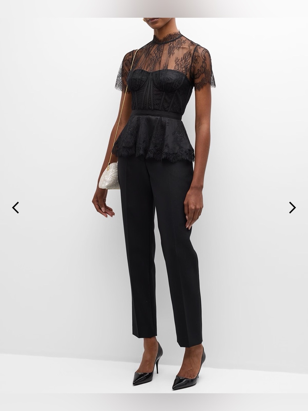 SIMKHAI Kehlani Sheer Lace Short-Sleeve Peplum Bustier Top